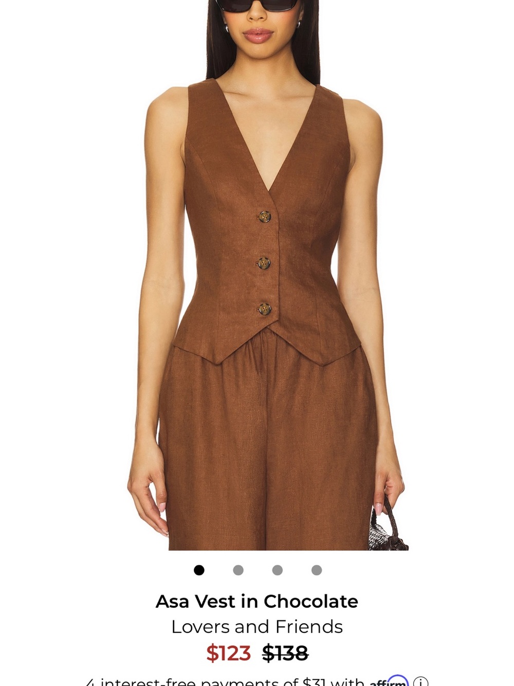 Lovers + Friends Brown V-Neck Tailored Vest